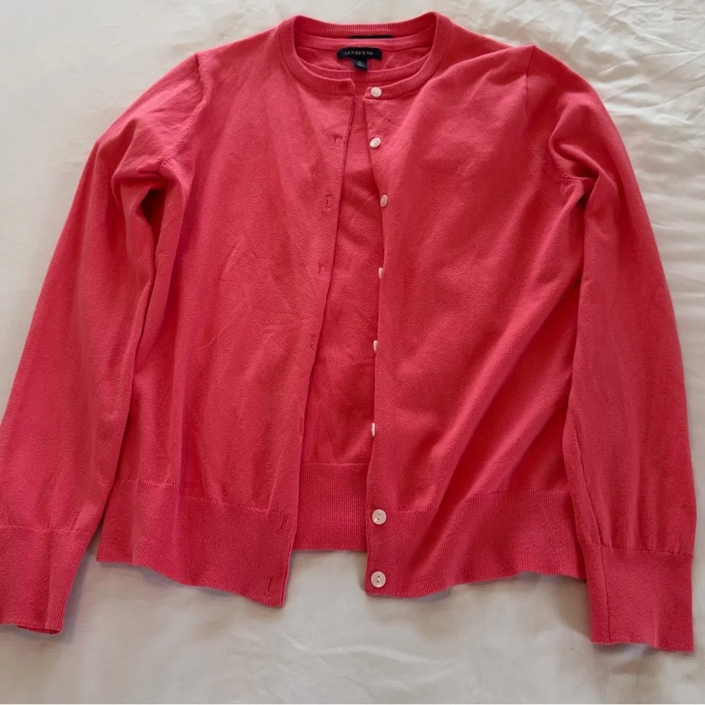 Lands’ End Coral Cardigan Set S 6/8 Cotton Blend Button Front Lightweight Layer
